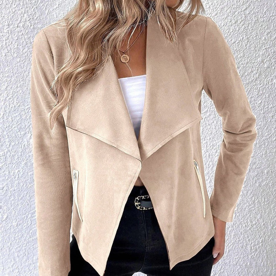 Quinn Elegant Blazer with Zip Front and Pockets in Apricot
