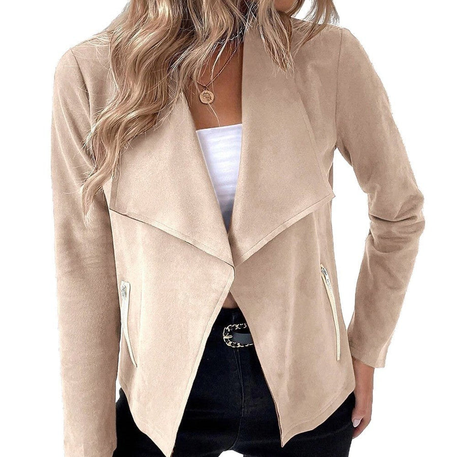 Quinn Elegant Blazer with Zip Front and Pockets in Brown