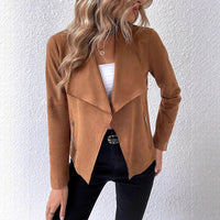 Quinn Elegant Blazer with Zip Front and Pockets in Brown