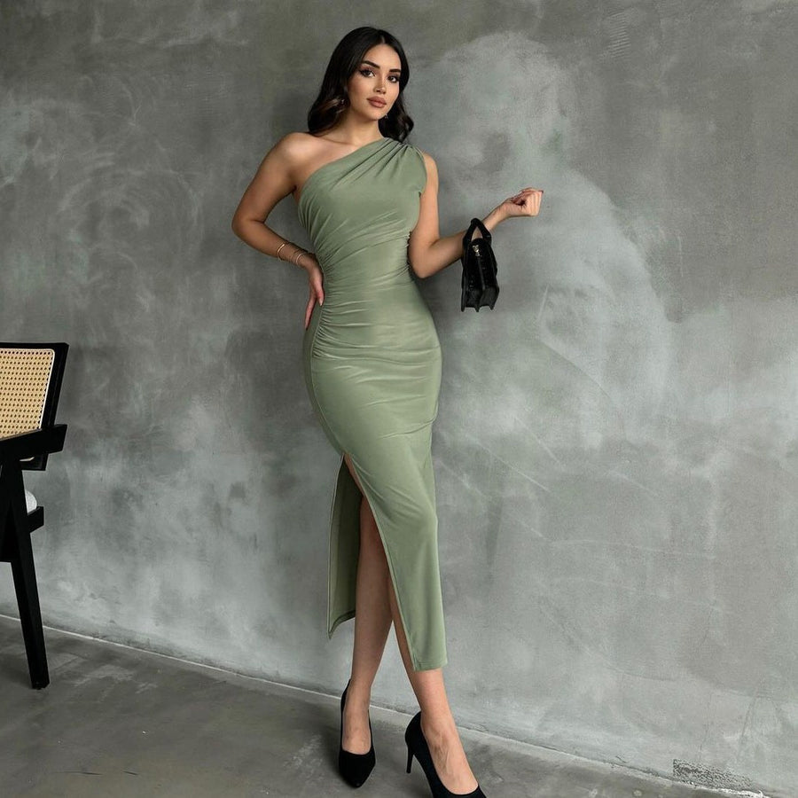 Quinn Elegant Wrap Dress with Side Split in Green
