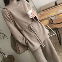 Quinn Knit Set with Belted in Wheat