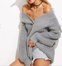 Quinn Knit Sweater with V-Neck in Grey
