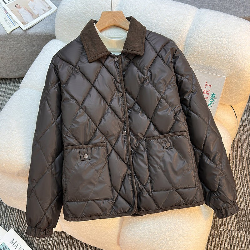 Quinn Lightweight Quilted Jacket with Pockets in Coffee
