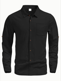 Quinten Casual Shirt with Long Sleeve and Chest Pocket in Black