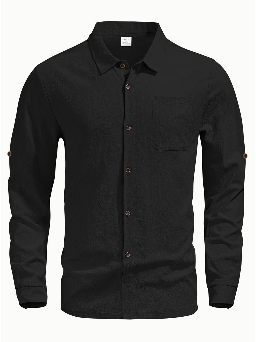 Quinten Casual Shirt with Long Sleeve and Chest Pocket in Black
