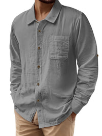 Quinten Casual Shirt with Long Sleeve and Chest Pocket in Grey