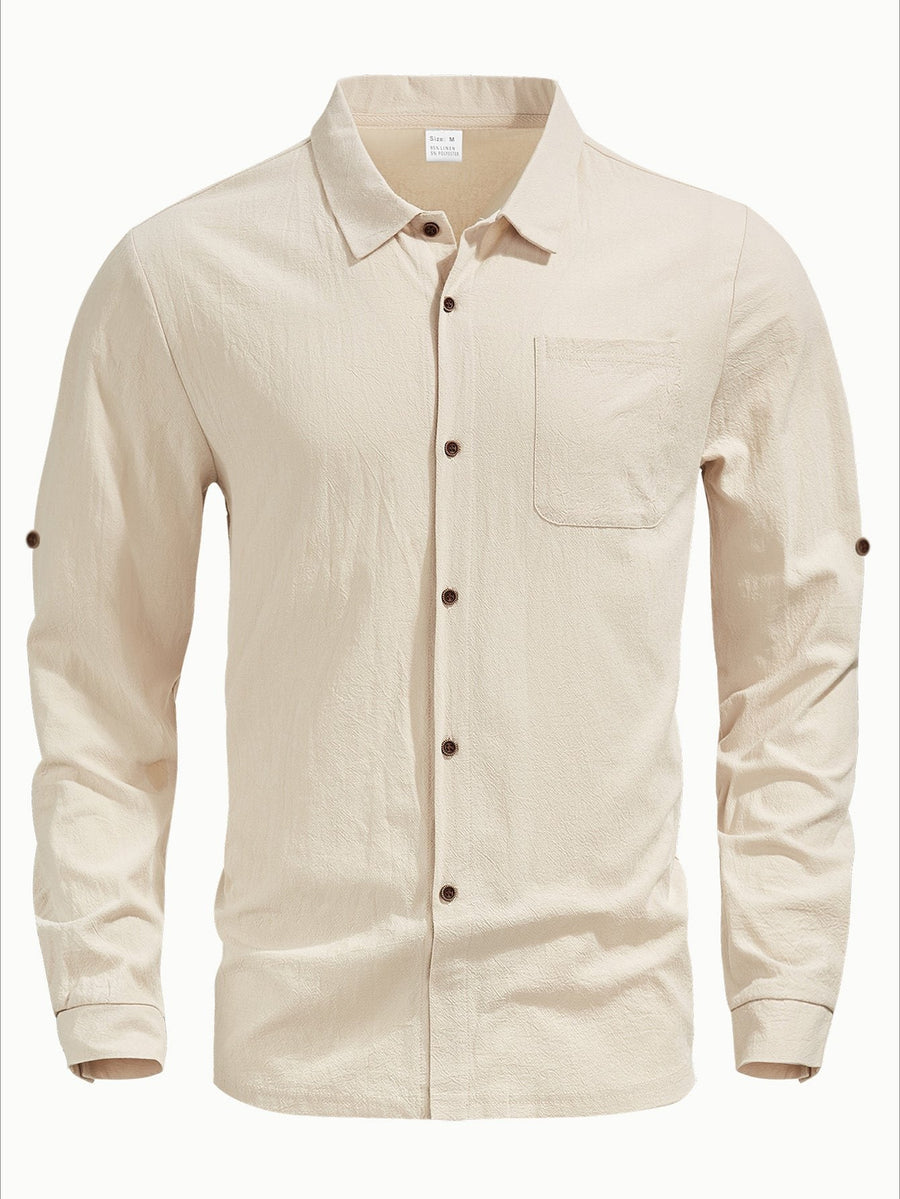 Quinten Casual Shirt with Long Sleeve and Chest Pocket in Khaki