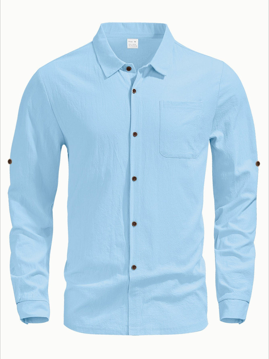 Quinten Casual Shirt with Long Sleeve and Chest Pocket in Sky Blue