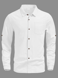 Quinten Casual Shirt with Long Sleeve and Chest Pocket in White