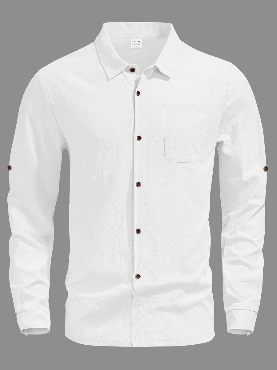 Quinten Casual Shirt with Long Sleeve and Chest Pocket in White