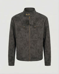 Quinten Leather Jacket with Stand Collar in Black