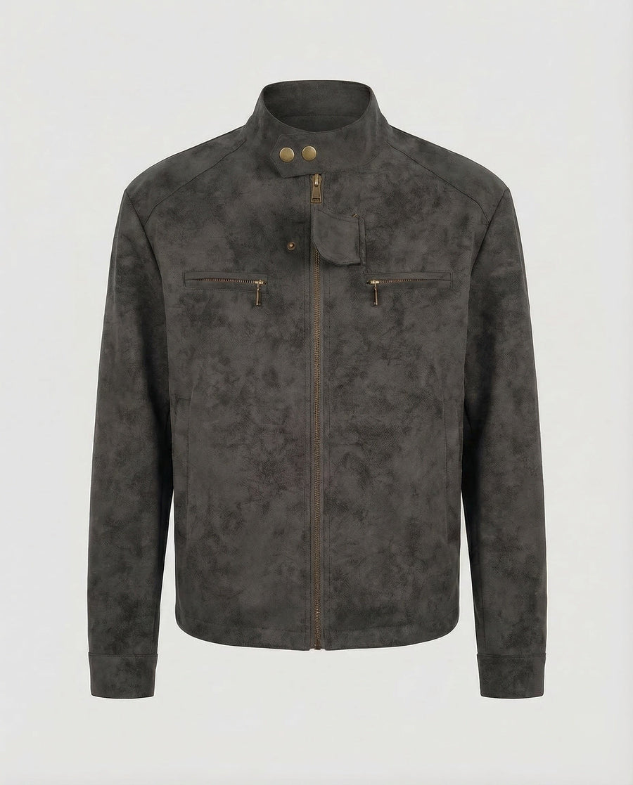 Quinten Leather Jacket with Stand Collar in Black
