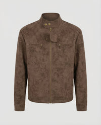 Quinten Leather Jacket with Stand Collar in Brown