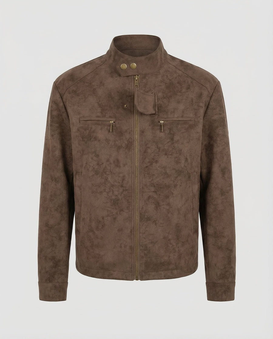 Quinten Leather Jacket with Stand Collar in Brown