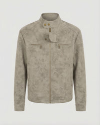Quinten Leather Jacket with Stand Collar in Grey