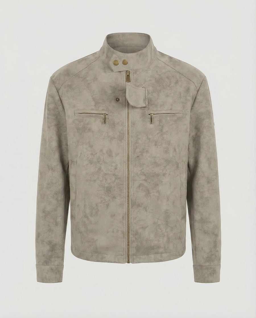 Quinten Leather Jacket with Stand Collar in Grey