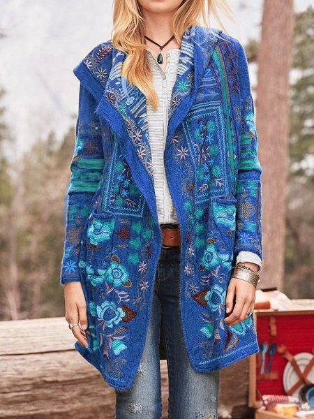 Rachel Knit Cardigan with Pockets and Hood in Blue