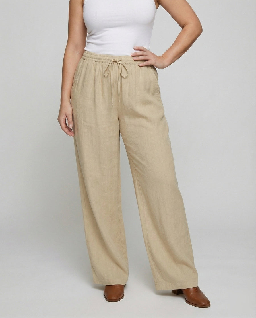 Rachel Linen Trousers with Elastic Waist and Pockets