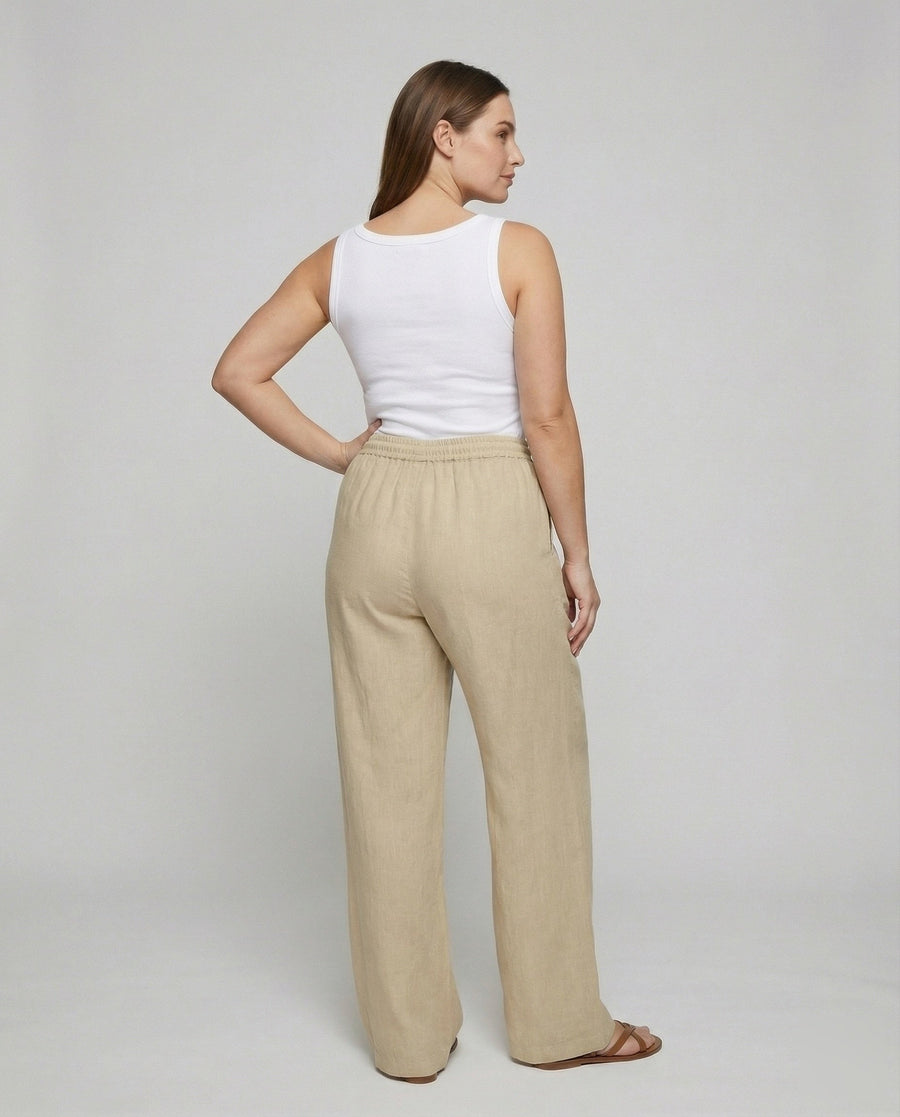 Rachel Linen Trousers with Elastic Waist and Pockets