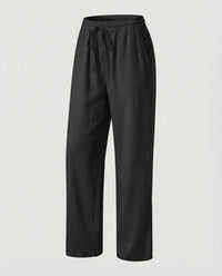 Rachel Linen Trousers with Elastic Waist and Pockets in Black