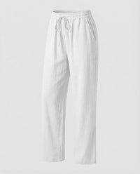 Rachel Linen Trousers with Elastic Waist and Pockets in White