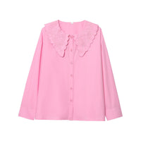 Rae Elegant Blouse with Button Front and Embroidery in Pink