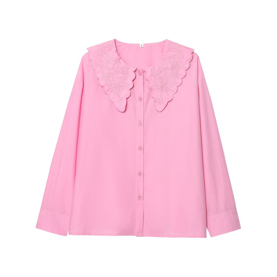 Rae Elegant Blouse with Button Front and Embroidery in Pink