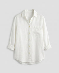 Rae Lightweight Linen Blouse with Chest Pocket in White