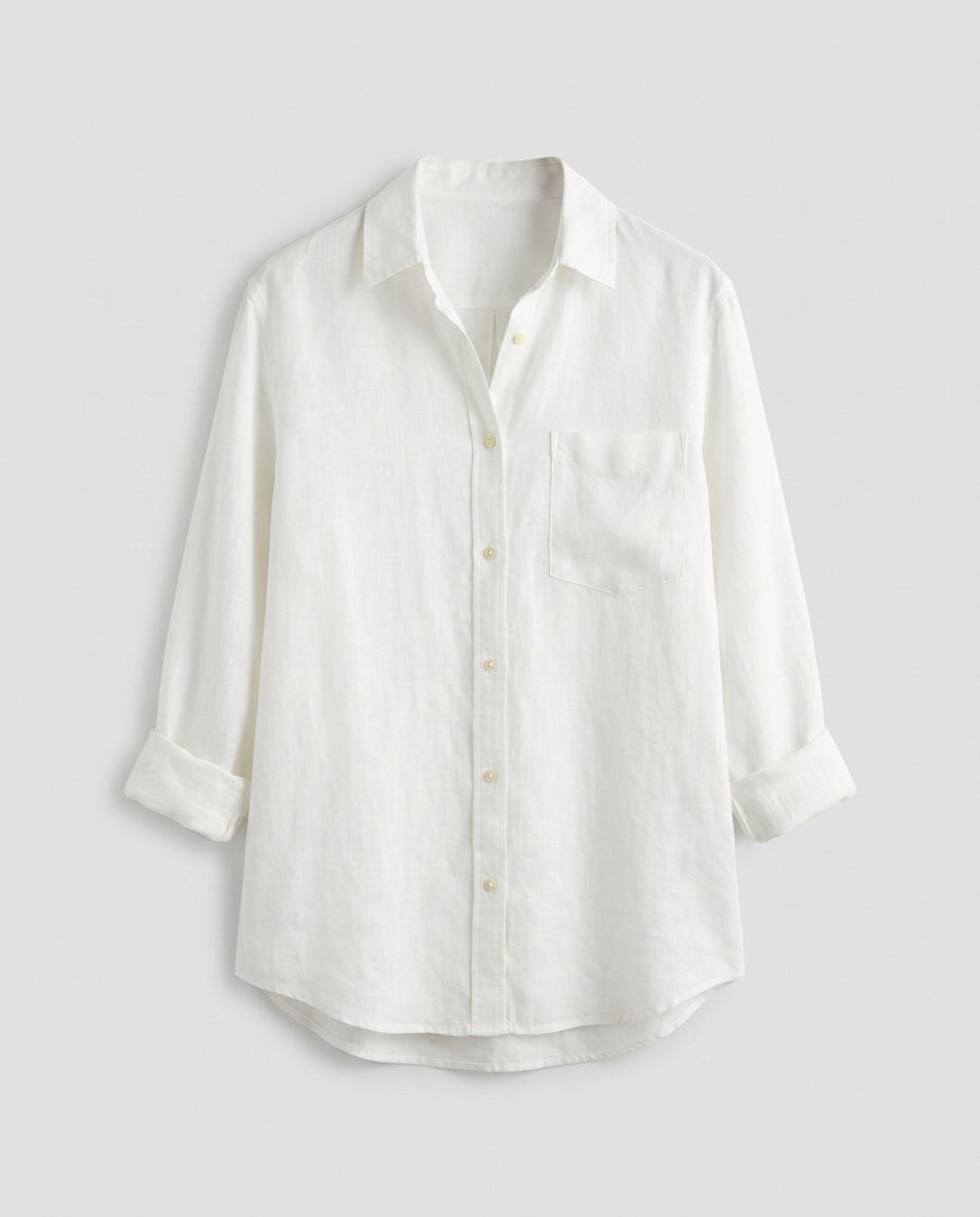 Rae Lightweight Linen Blouse with Chest Pocket in White