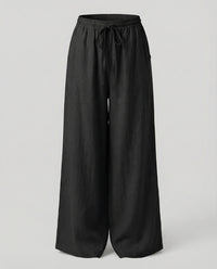 Rae Linen Blend Trousers with Side Pockets and Pockets in Black