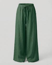 Rae Linen Blend Trousers with Side Pockets and Pockets in Green
