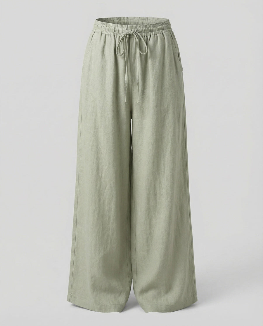 Rae Linen Blend Trousers with Side Pockets and Pockets in Grey
