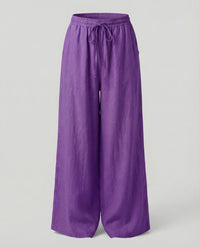 Rae Linen Blend Trousers with Side Pockets and Pockets in Purple