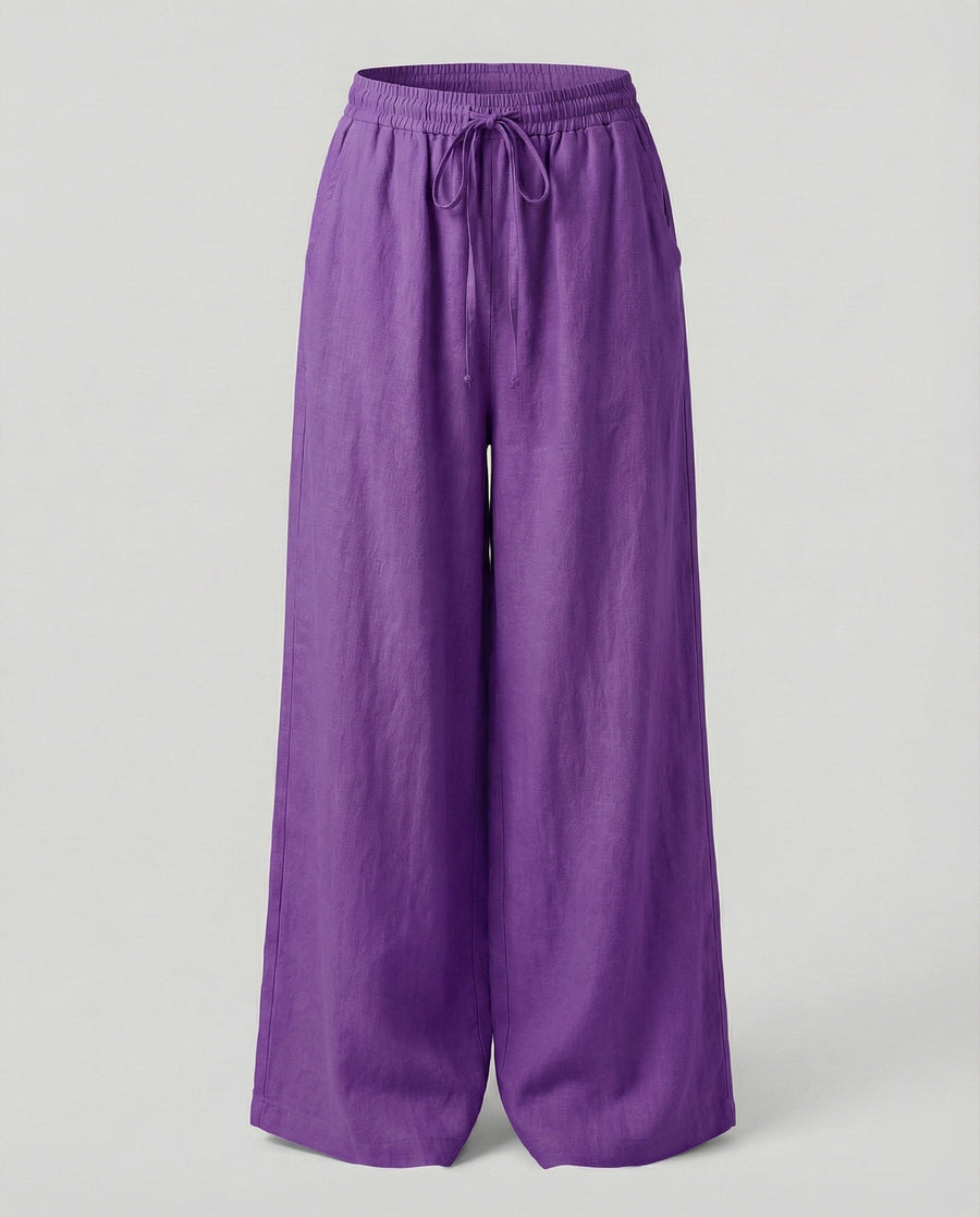 Rae Linen Blend Trousers with Side Pockets and Pockets in Purple