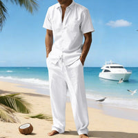 Rafael Casual Linen Shirt with Short Sleeve and Chest Pocket in White