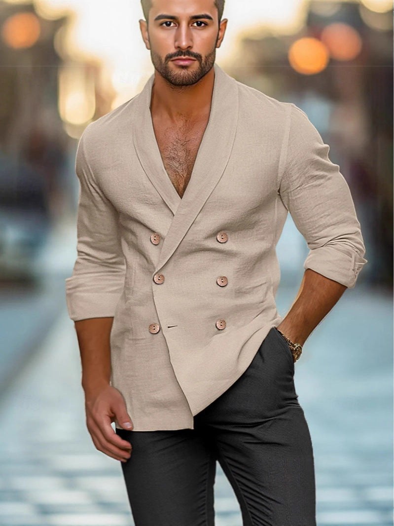 Rafael Elegant Linen Blazer with Button Front in Apricot