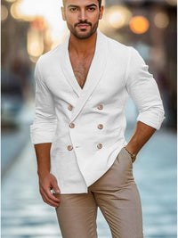 Rafael Elegant Linen Blazer with Button Front in White