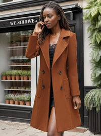 Rafaela Elegant Coat with Button Front and Pockets in Karamell