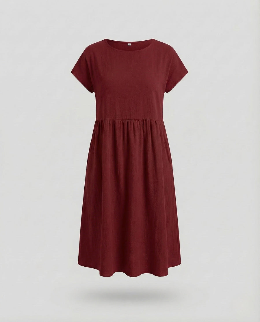 Rafaela Midi Dress with Pockets in Wine Red