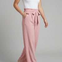 Raila Paperbag Wide-Leg Pants in Blush