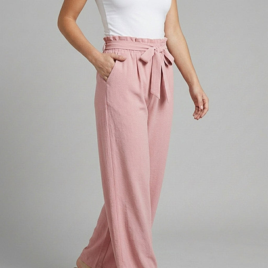 Raila Paperbag Wide-Leg Pants in Blush
