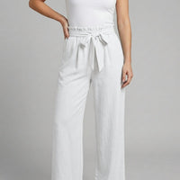 Raila Paperbag Wide-Leg Pants in Ivory