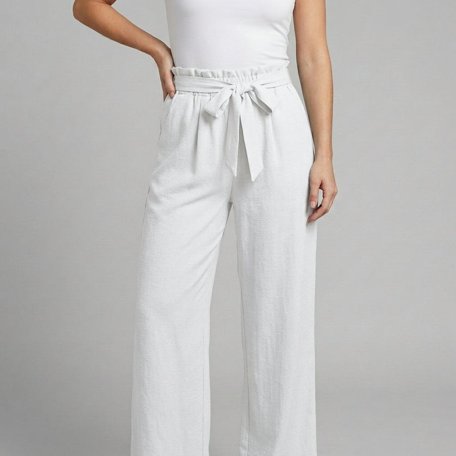 Raila Paperbag Wide-Leg Pants in Ivory