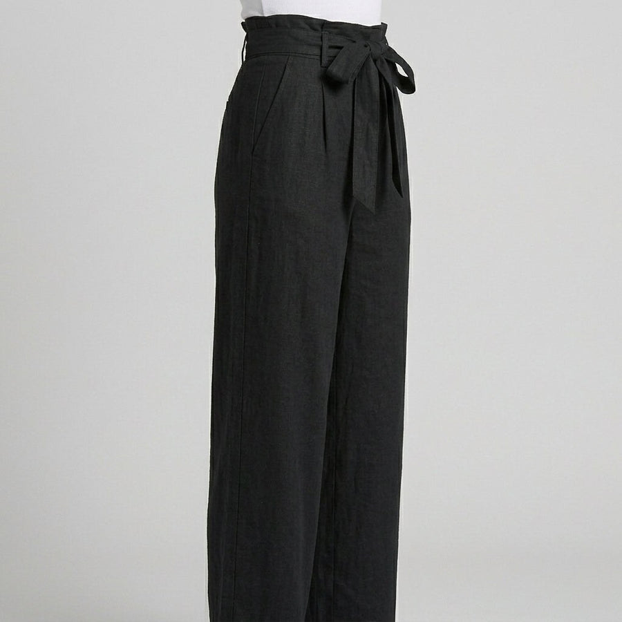 Raila Paperbag Wide-Leg Pants in Onyx