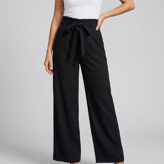 Raila Paperbag Wide-Leg Pants in Onyx