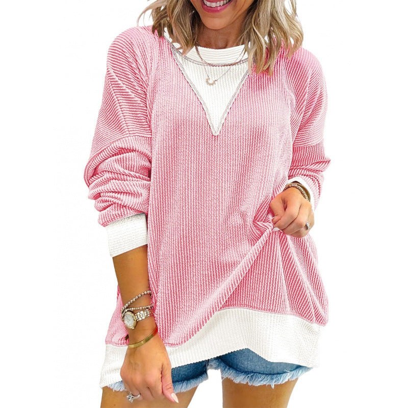 Ramona Casual Sweater with V-Neck in Pink
