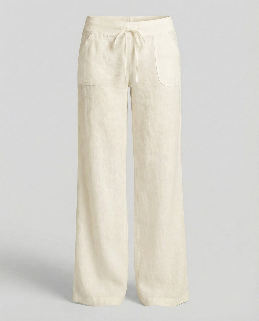 Ramona Linen Trousers with Pockets in Beige