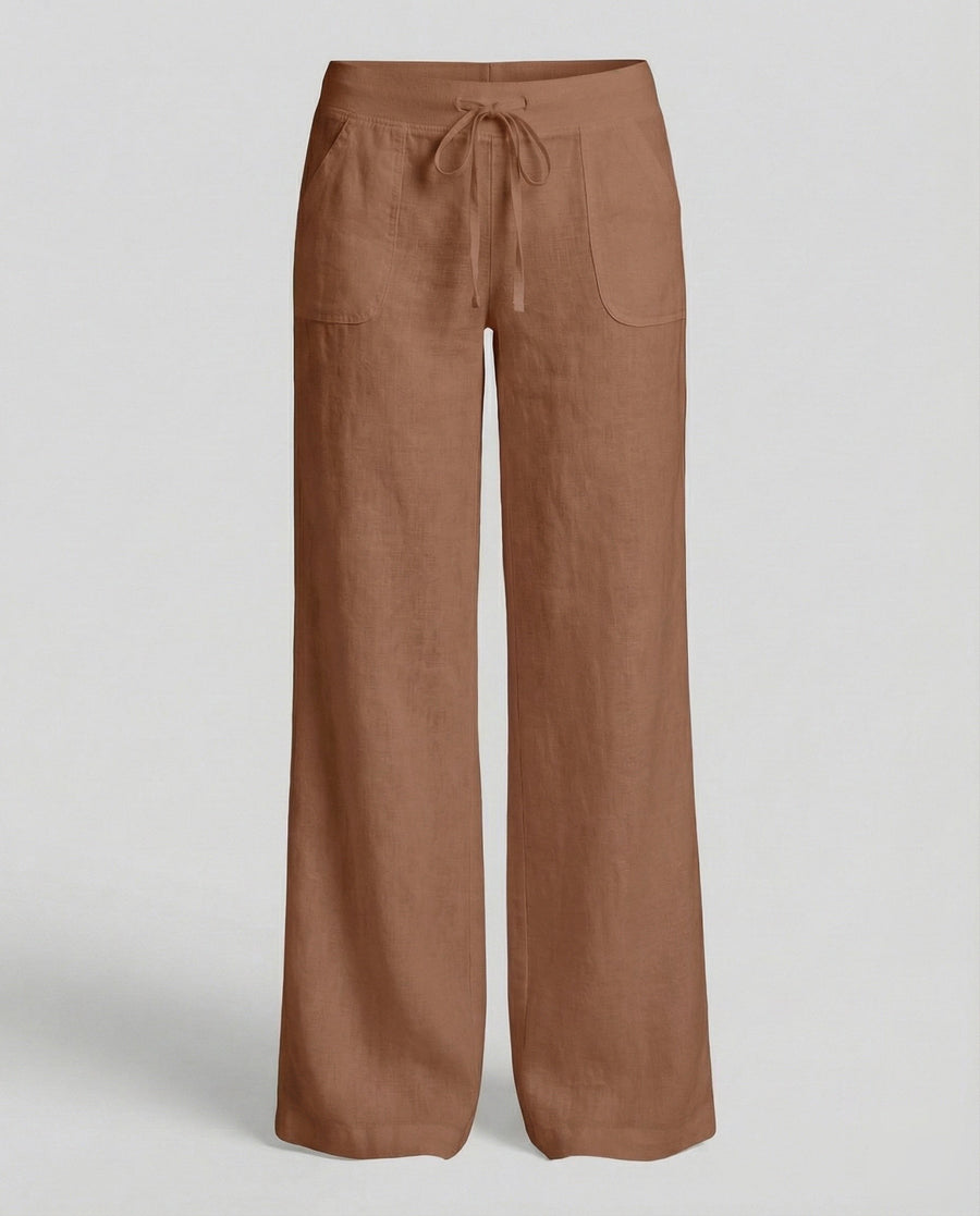 Ramona Linen Trousers with Pockets in Brown