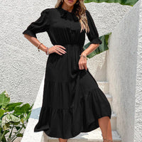 Ramona Maxi Dress with Ruffles and Belted in Black