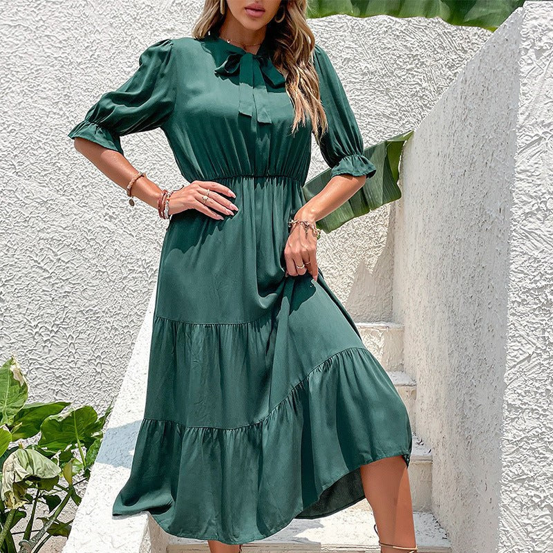 Ramona Maxi Dress with Ruffles and Belted in Green